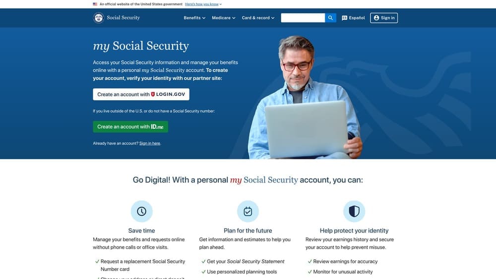 Screenshot of SSA My Account – Benefit Verification Letter website