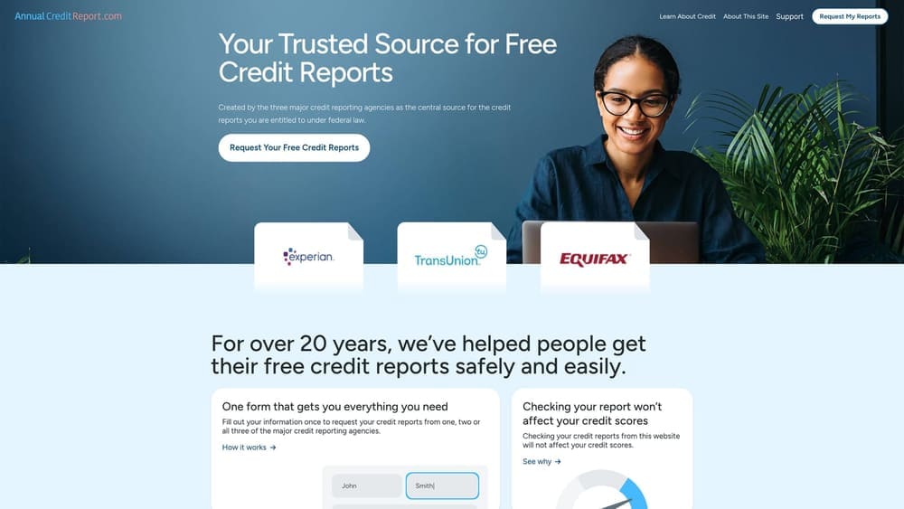 Screenshot of AnnualCreditReport.com website