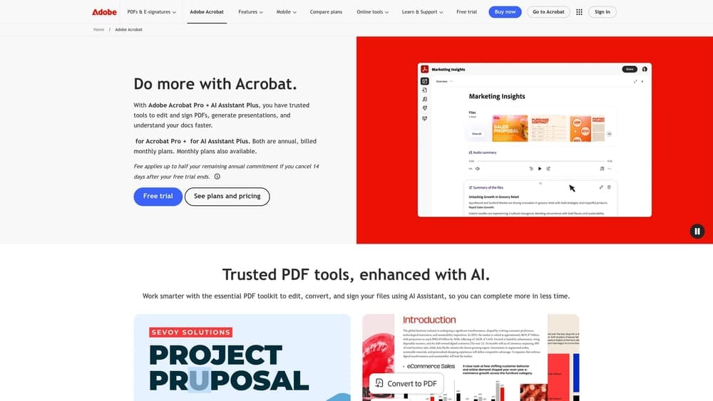Screenshot of Adobe Acrobat / Adobe Scan website