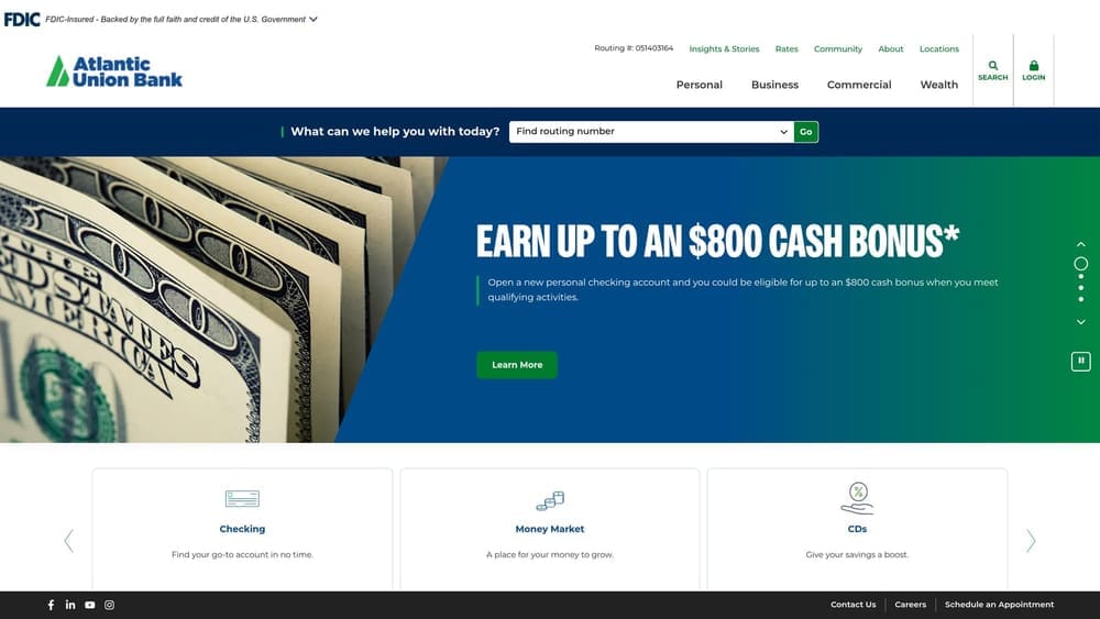 Screenshot of Atlantic Union Bank website