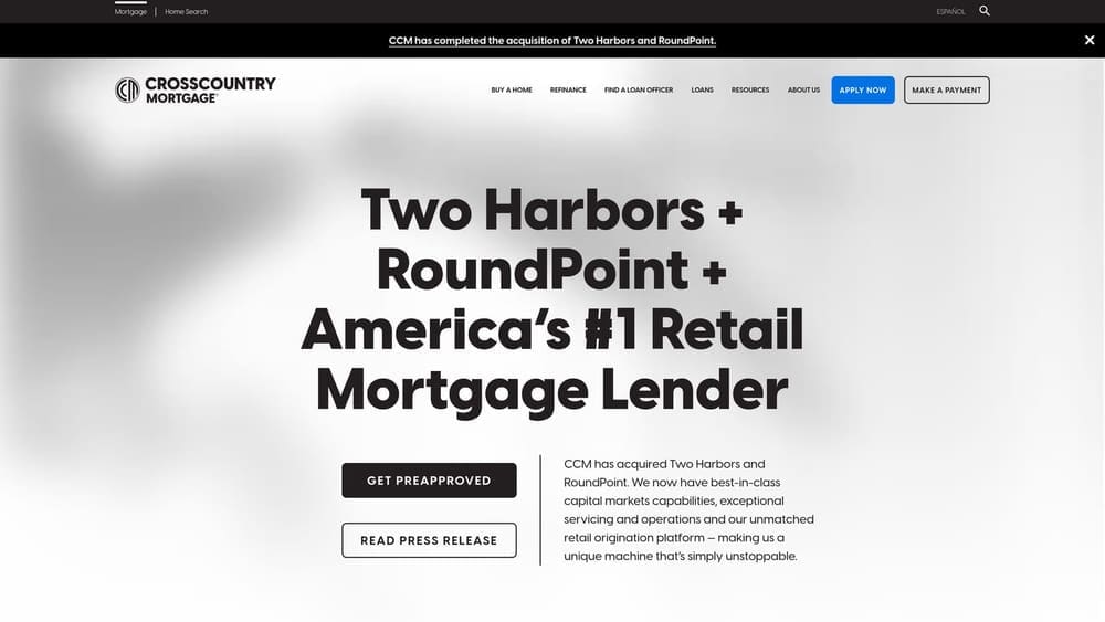Screenshot of CrossCountry Mortgage website