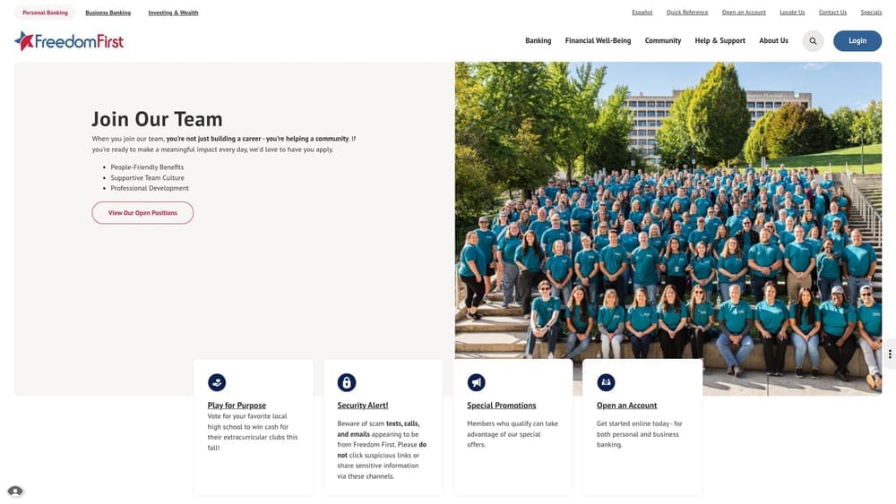 Screenshot of Freedom First Credit Union website