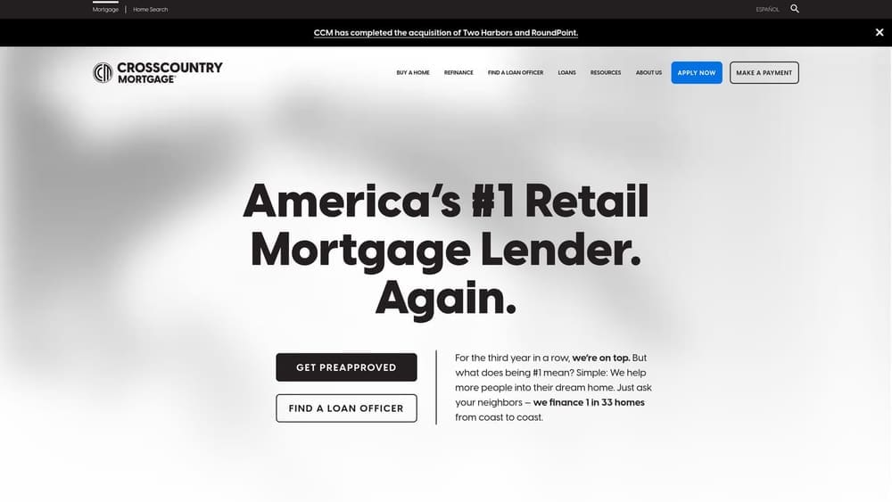 Screenshot of CrossCountry Mortgage website