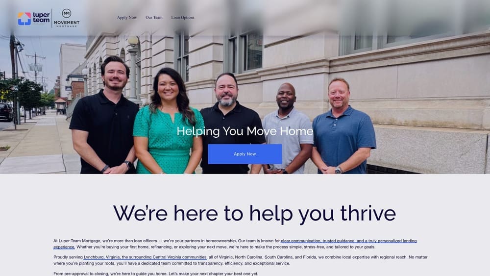 Screenshot of Luper Team Mortgage website